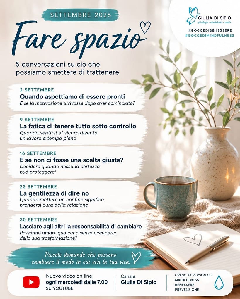 Locandina relativa al ciclo di video della rubrica Gocce di Benessere del mese di settembre.